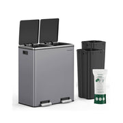 Dual Compartment Rubbish Bin 2 x 30L with 15 Bags Slate Grey Space Saving Design by Songmics