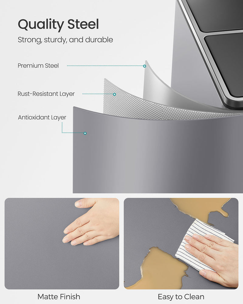 Dual Compartment Rubbish Bin 2 x 30L with 15 Bags Slate Grey Space Saving Design by Songmics