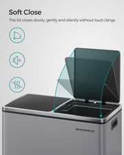 Dual Compartment Rubbish Bin 2 x 30L with 15 Bags Slate Grey Space Saving Design by Songmics