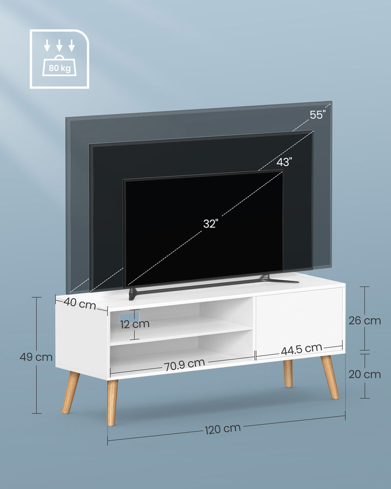 White TV Stand Cabinet for TVs up to 55 Inches with Open Storage 120 cm Wide by Vasagle