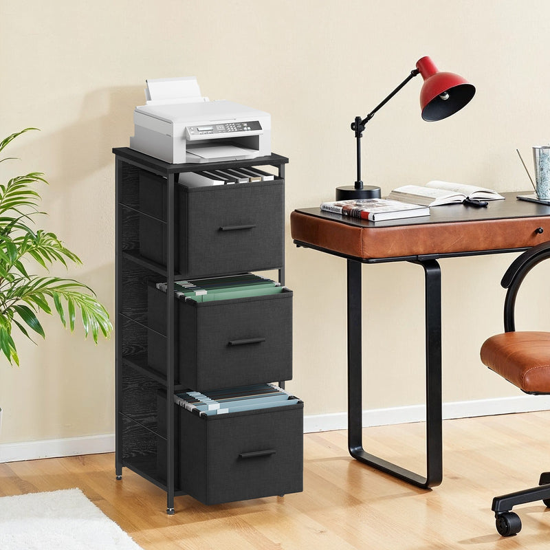 Black 3 Drawer Filing Cabinet and Printer Stand with Wheels for Home Office by Vasagle