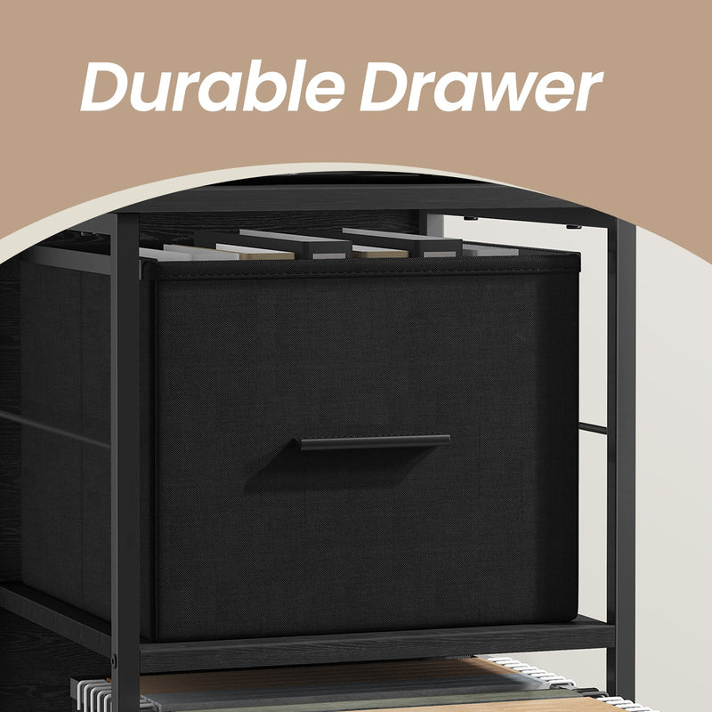 Black 3 Drawer Filing Cabinet and Printer Stand with Wheels for Home Office by Vasagle