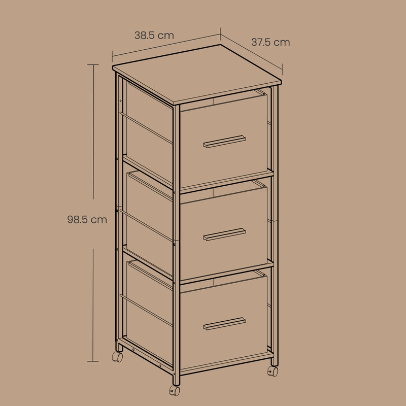 Black 3 Drawer Filing Cabinet and Printer Stand with Wheels for Home Office by Vasagle