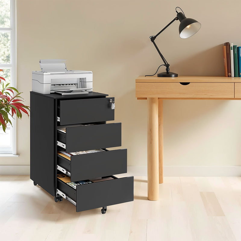 Lockable Mobile Filing Cabinet with 4 Drawers for Documents and Office Supplies by Songmics