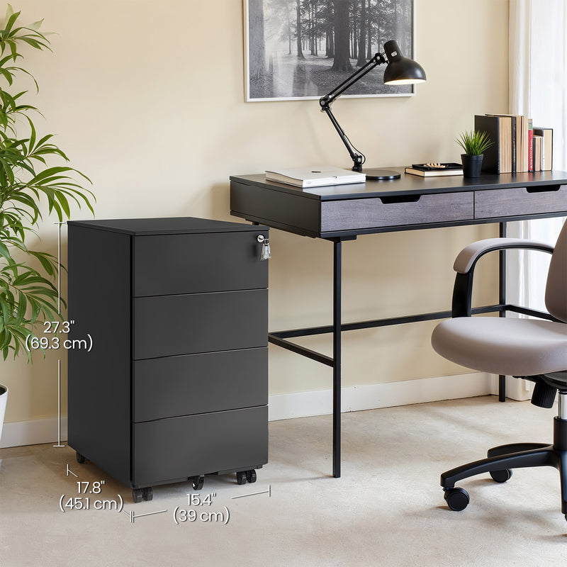 Lockable Mobile Filing Cabinet with 4 Drawers for Documents and Office Supplies by Songmics