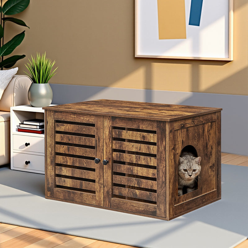 Brown Cat Litter Box Cabinet with Removable Divider and End Table Design by Feandrea