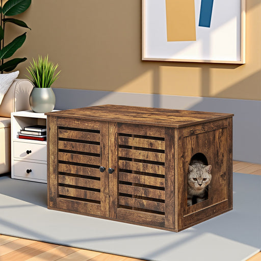Brown Cat Litter Box Cabinet with Removable Divider and End Table Design by Feandrea