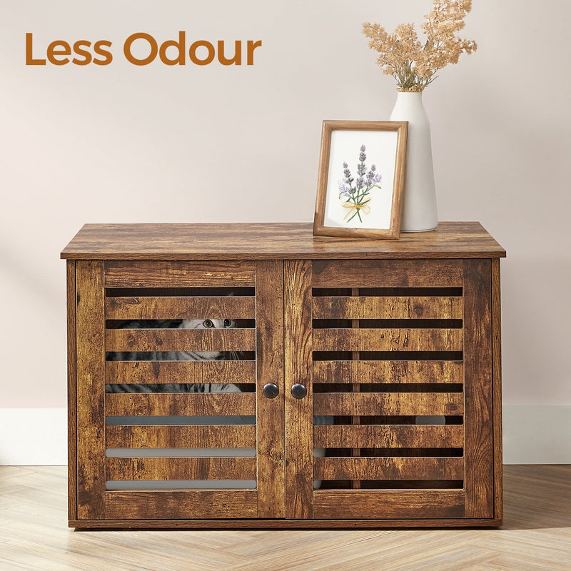 Brown Cat Litter Box Cabinet with Removable Divider and End Table Design by Feandrea