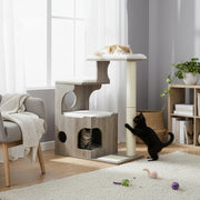 Cat resting on the top platform of the Feandrea 86cm cat tree