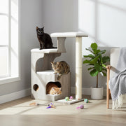 Side view of the Feandrea cat tree showing multiple platforms and dimensions