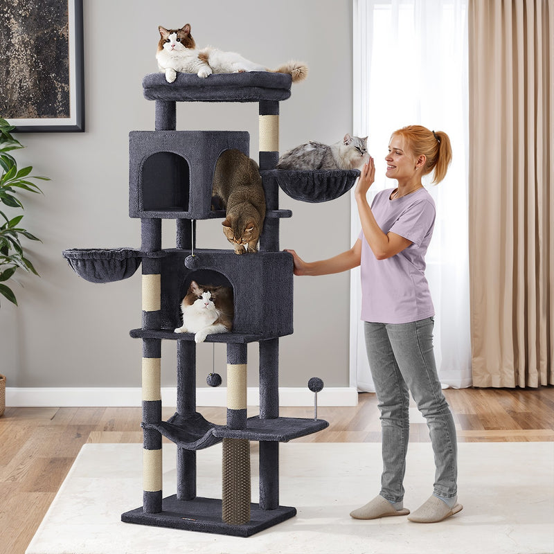 Large Multi Level Cat Tree Tower with Two Caves and Perches for Indoor Cats by Feandrea