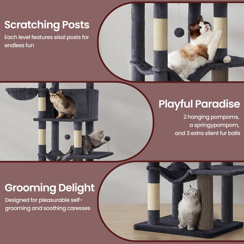 Large Multi Level Cat Tree Tower with Two Caves and Perches for Indoor Cats by Feandrea