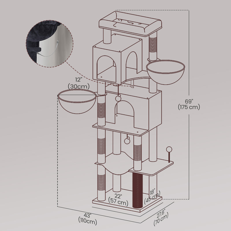 Large Multi Level Cat Tree Tower with Two Caves and Perches for Indoor Cats by Feandrea