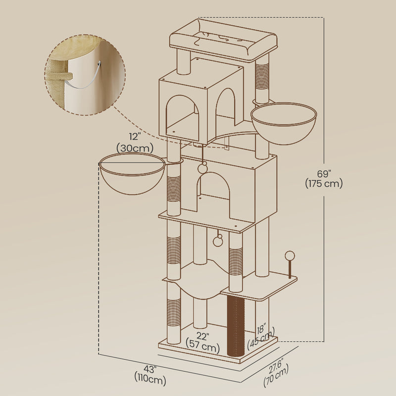 Large Multi Level Cat Tree Tower with 2 Spacious Caves and Platforms by Feandrea