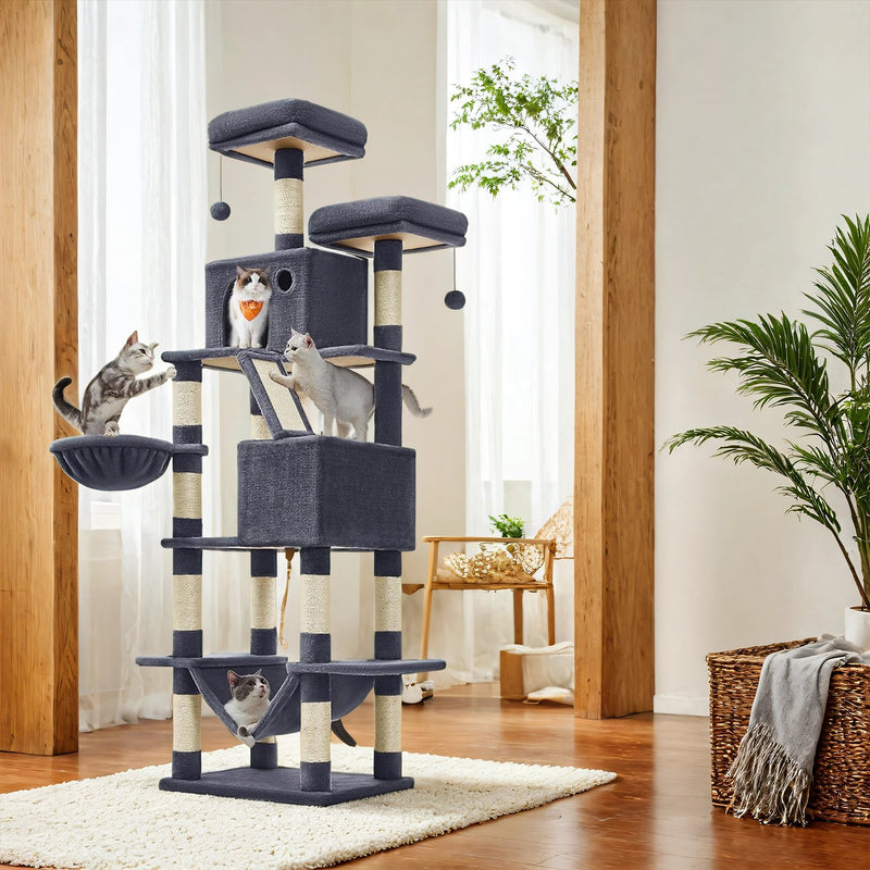 Large Indoor Cat Tree Tower with Hammock 13 Scratching Posts and Perches for Indoor Cats by Feandrea