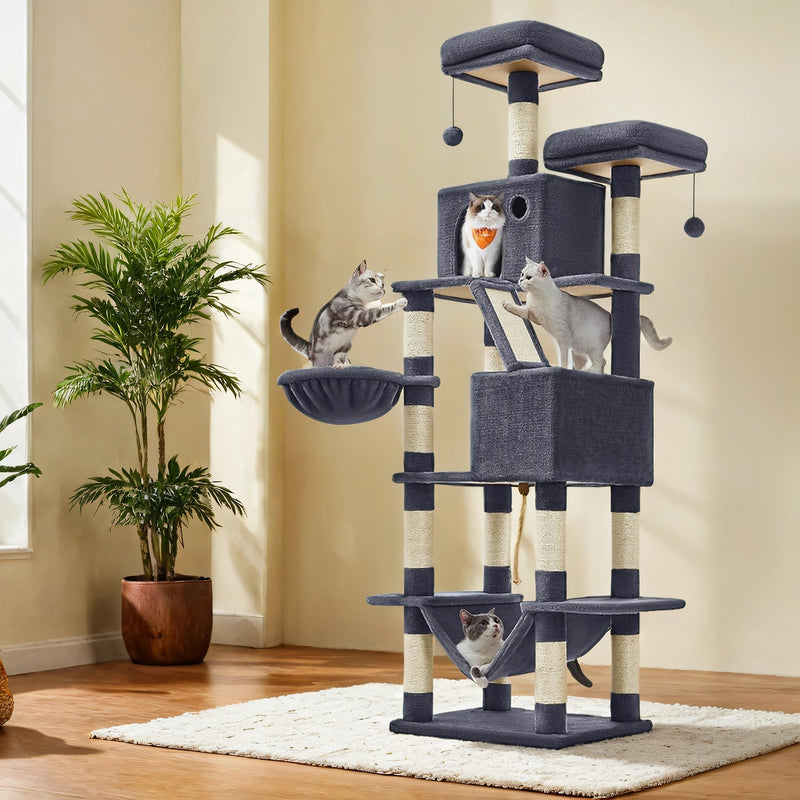 Large Indoor Cat Tree Tower with Hammock 13 Scratching Posts and Perches for Indoor Cats by Feandrea