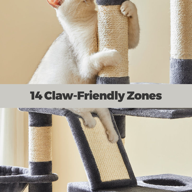 Large Indoor Cat Tree Tower with Hammock 13 Scratching Posts and Perches for Indoor Cats by Feandrea