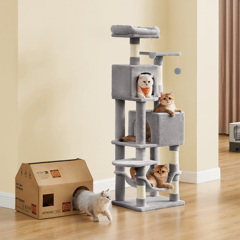 Tall Plush Cat Tree Tower 155 cm Multi Level Climbing Condo for Indoor Cats by Feandrea
