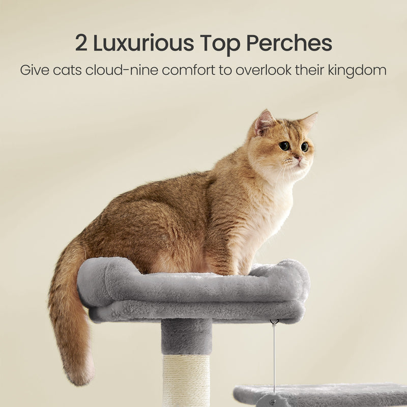 Tall Plush Cat Tree Tower 155 cm Multi Level Climbing Condo for Indoor Cats by Feandrea