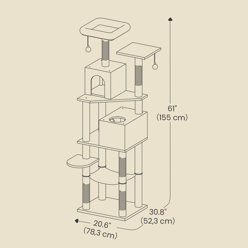 Tall Plush Cat Tree Tower 155 cm Multi Level Climbing Condo for Indoor Cats by Feandrea