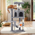 Feandrea multi-level cat tree in light grey, studio shot of the full assembled tower