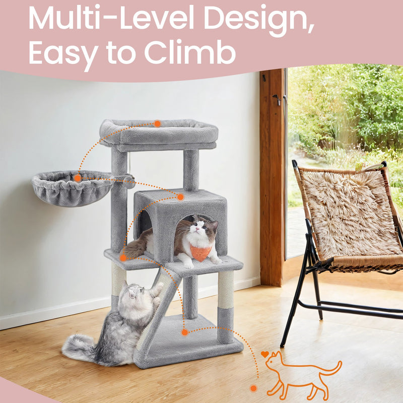 Small Cat Tree with Wide Perch for Large Cats and Kittens Indoor Play Tower by Feandrea