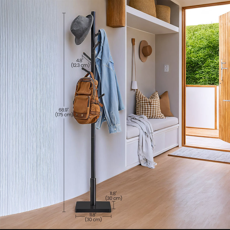 Solid Wood Freestanding Coat Rack with 8 Hooks and Adjustable Height by Vasagle