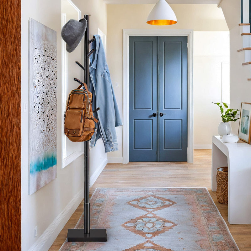 Solid Wood Freestanding Coat Rack with 8 Hooks and Adjustable Height by Vasagle