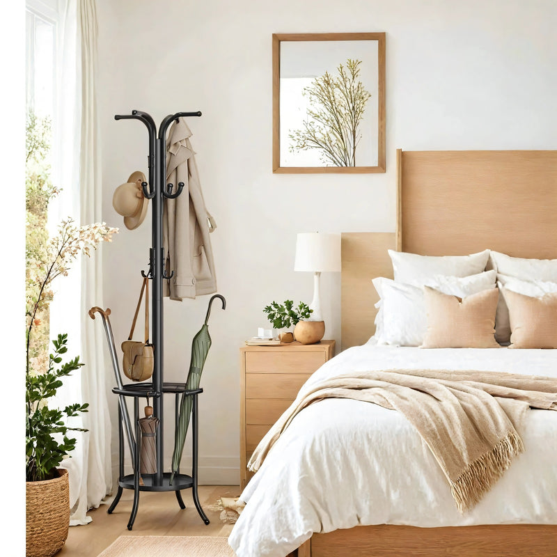 Freestanding Metal Coat Rack with 12 Hooks and Umbrella Holder for Hallway by Songmics
