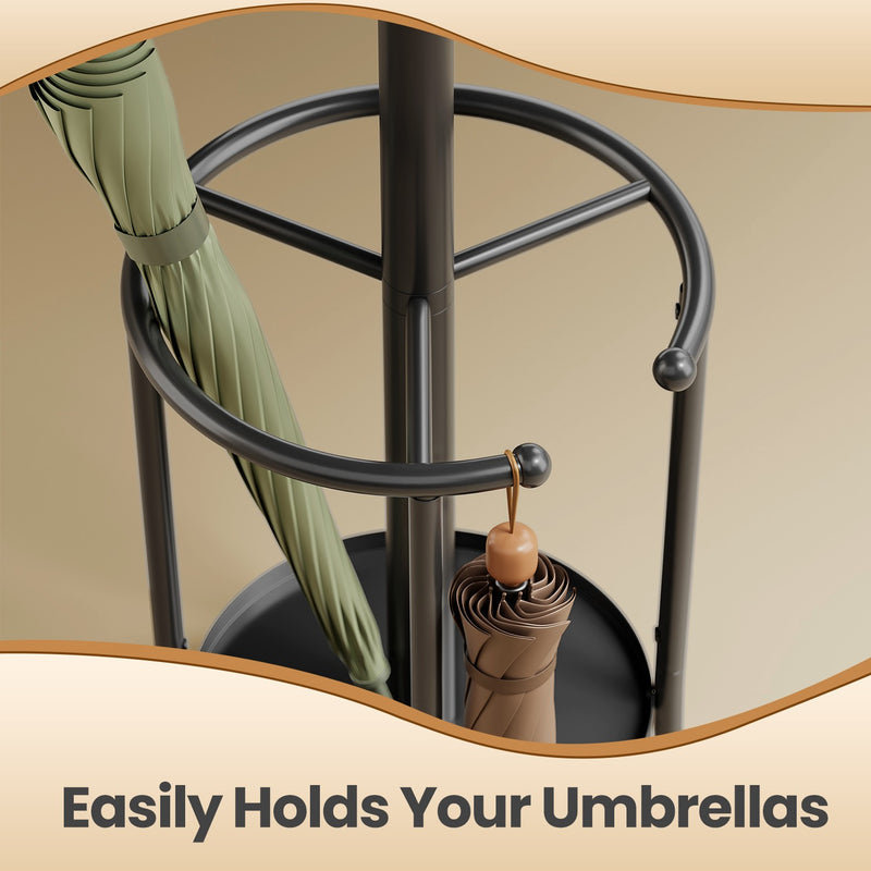 Freestanding Metal Coat Rack with 12 Hooks and Umbrella Holder for Hallway by Songmics