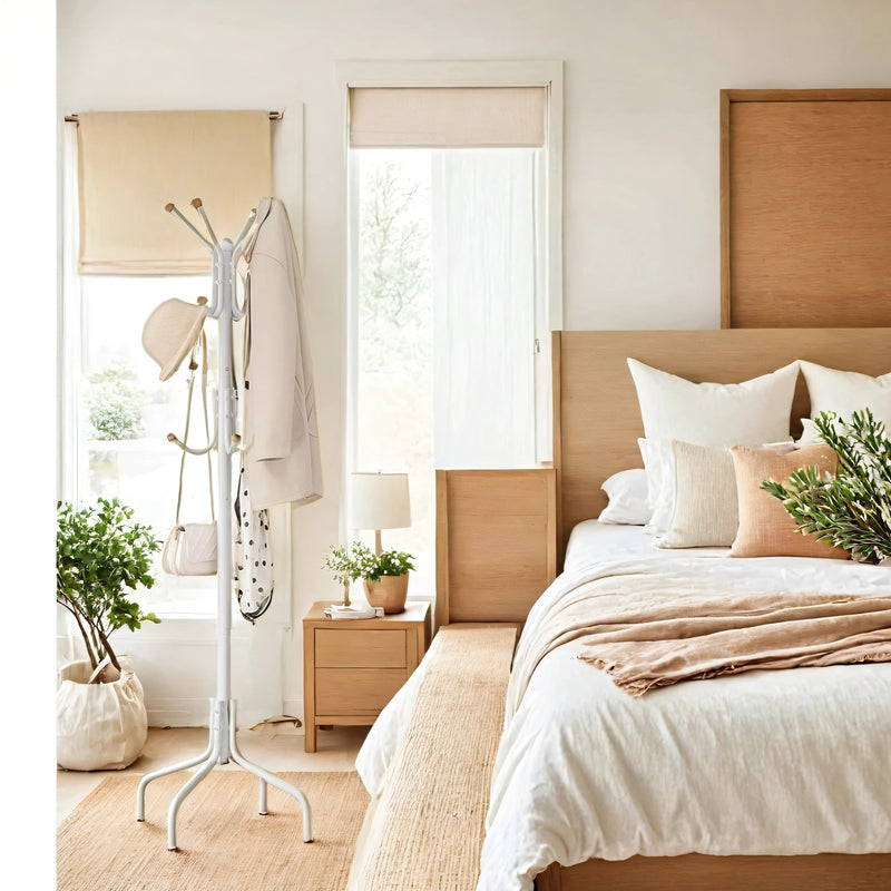 Metal Coat Stand with 12 Hooks and Stable 4 Leg Base for Hallway or Office by Songmics