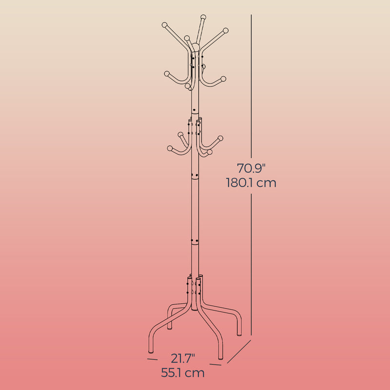Metal Coat Stand with 12 Hooks and Stable 4 Leg Base for Hallway or Office by Songmics