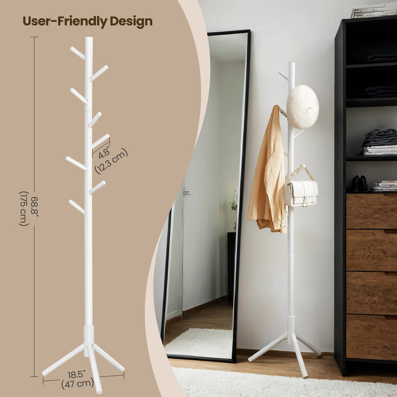 Solid Wood Standing Coat Rack with 8 Hooks and Adjustable Height by Vasagle