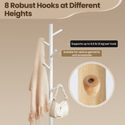 Solid Wood Standing Coat Rack with 8 Hooks and Adjustable Height by Vasagle