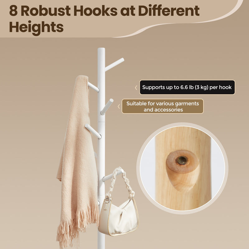 Solid Wood Standing Coat Rack with 8 Hooks and Adjustable Height by Vasagle
