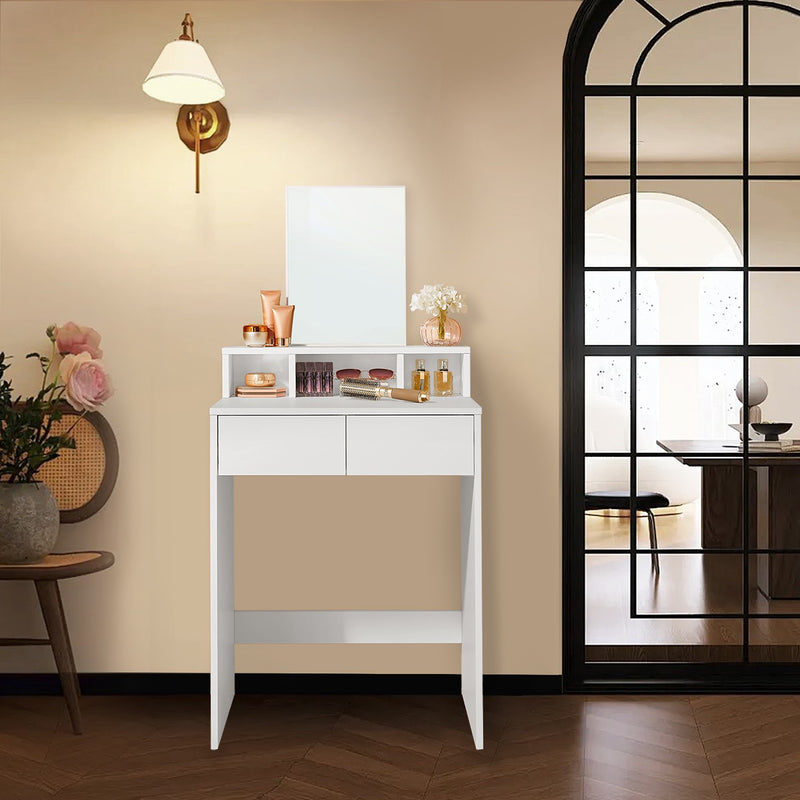 White Dressing Table with Large Mirror 2 Drawers and Storage Compartments by Vasagle