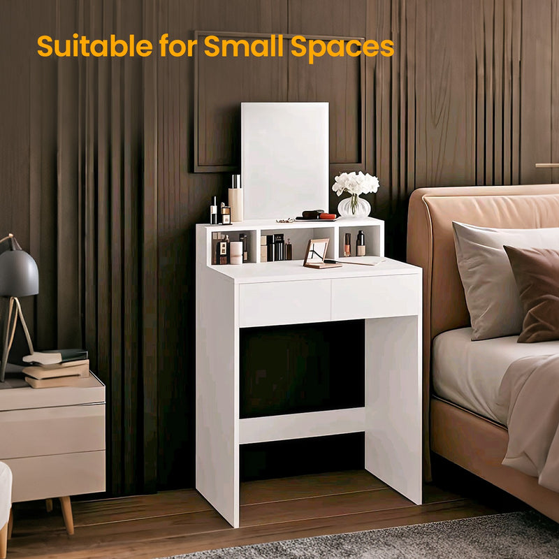White Dressing Table with Large Mirror 2 Drawers and Storage Compartments by Vasagle
