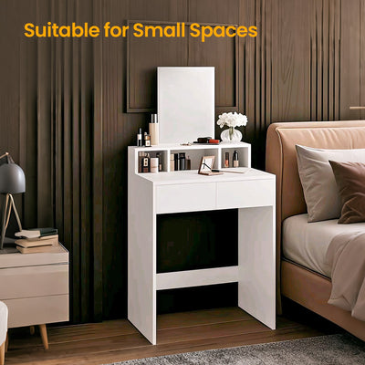 White Dressing Table with Large Mirror 2 Drawers and Storage Compartments by Vasagle
