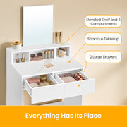 White Dressing Table with Large Mirror 2 Drawers and Storage Compartments by Vasagle