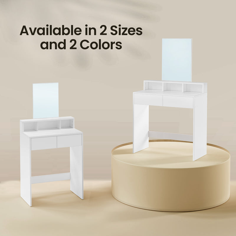 White Dressing Table with Large Mirror 2 Drawers and Storage Compartments by Vasagle