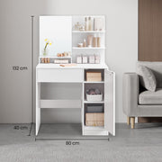 White Dressing Table with Mirror Drawer and Shelves for Bedroom Storage by Vasagle