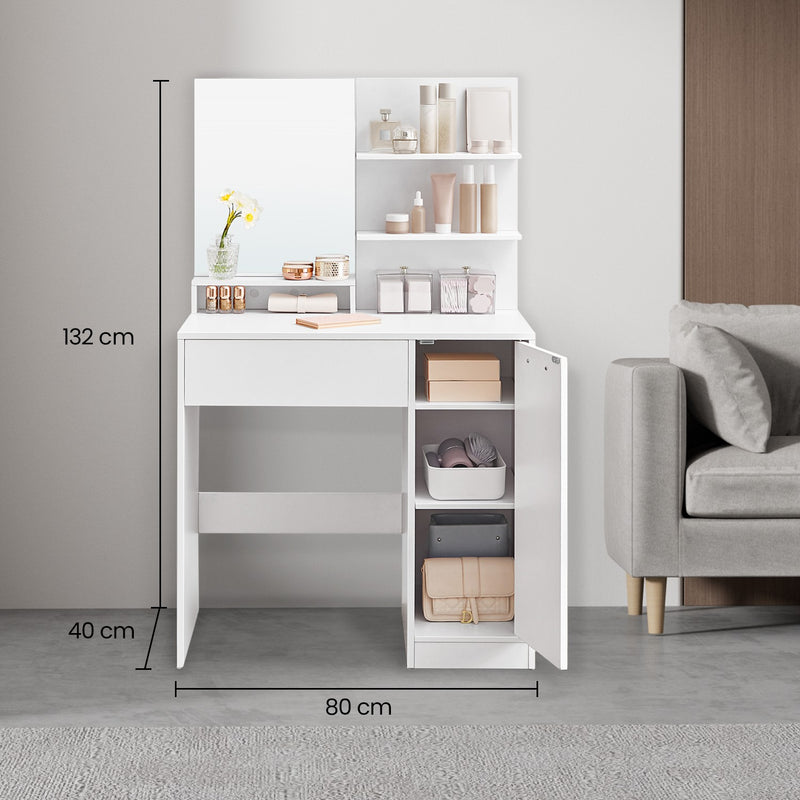 White Dressing Table with Mirror Drawer and Shelves for Bedroom Storage by Vasagle