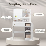 White Dressing Table with Mirror Drawer and Shelves for Bedroom Storage by Vasagle