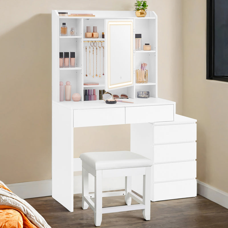 Modern White Dressing Table with LED Mirror and Storage for Bedroom by Vasagle