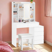 Modern White Dressing Table with LED Mirror and Storage for Bedroom by Vasagle