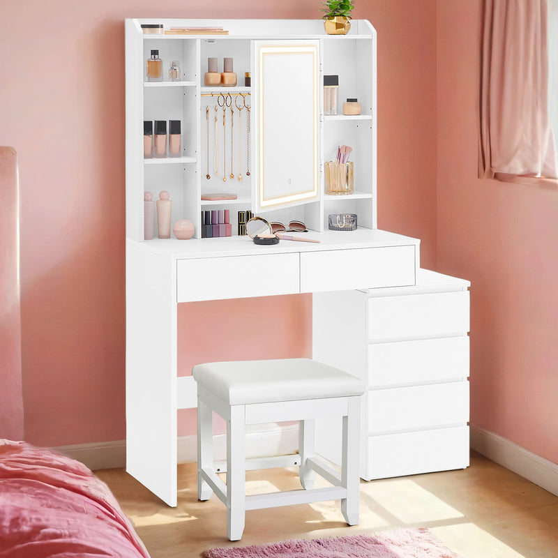 Modern White Dressing Table with LED Mirror and Storage for Bedroom by Vasagle