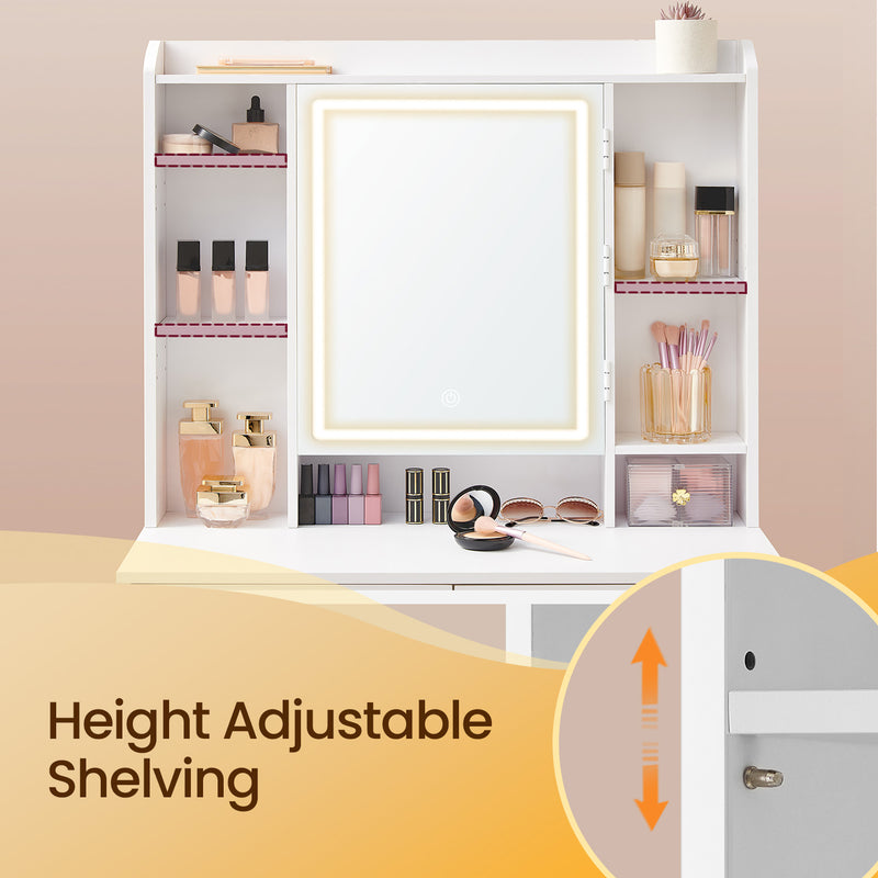 Modern White Dressing Table with LED Mirror and Storage for Bedroom by Vasagle
