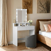 White Vanity Dressing Table with LED Mirror and Adjustable Brightness Lights by Vasagle