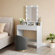 White Vanity Dressing Table with LED Mirror and Adjustable Brightness Lights by Vasagle
