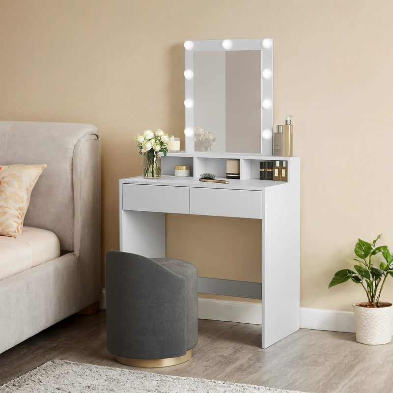 White Vanity Dressing Table with LED Mirror and Adjustable Brightness Lights by Vasagle